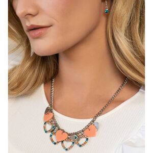 Multi-colored Rhinestones Hearts Silver Chain Necklace